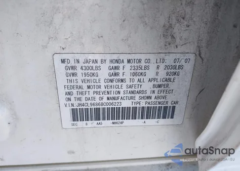 2008 Acura Tsx z USA, uszkodzony, nr VIN JH4CL96868C006223